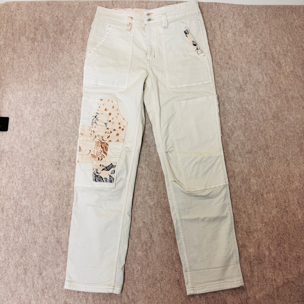 Pilcro Pants Womens 27 Cream Patchwork Utility Straight Leg Cotton Blend